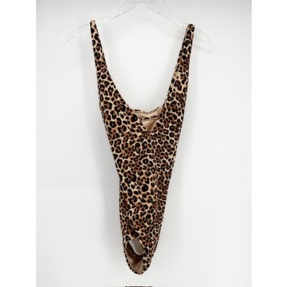 Shade & Shore Leopard Women's Crepe Plunge Medium Coverage One Piece Swimsuit XL - Picture 2 of 10